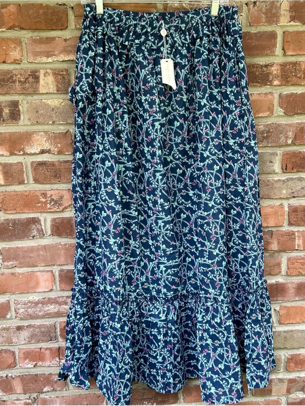 Simply Southern Tiered Maxi Skirt Large Navy Boho Ruffled Cotton Cottagecore NWT